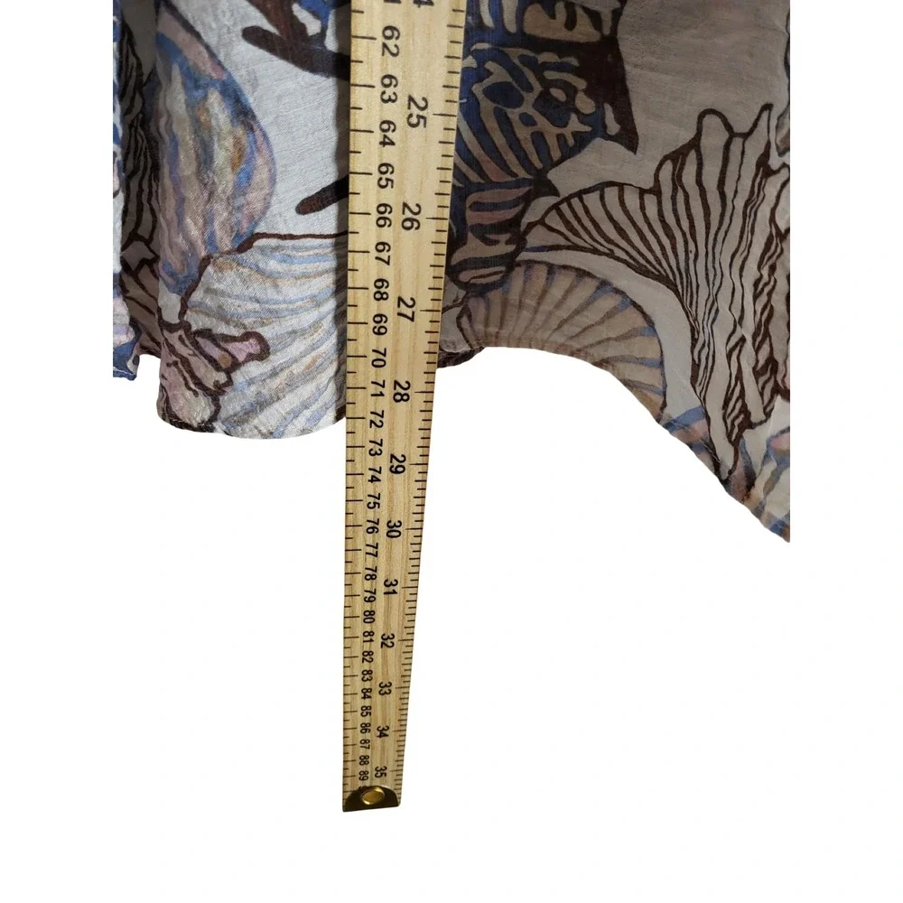 Vince Camuto Coastal Seashell Print Tie Front Blouse Blue Brown Beachy Boho 3X
